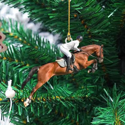 Yousheng Horse-Riding Ornament 2D Flat Acrylic Horse Pendant Christmas Tree Backpack Hanging Decoration Gift for Horse Lovers