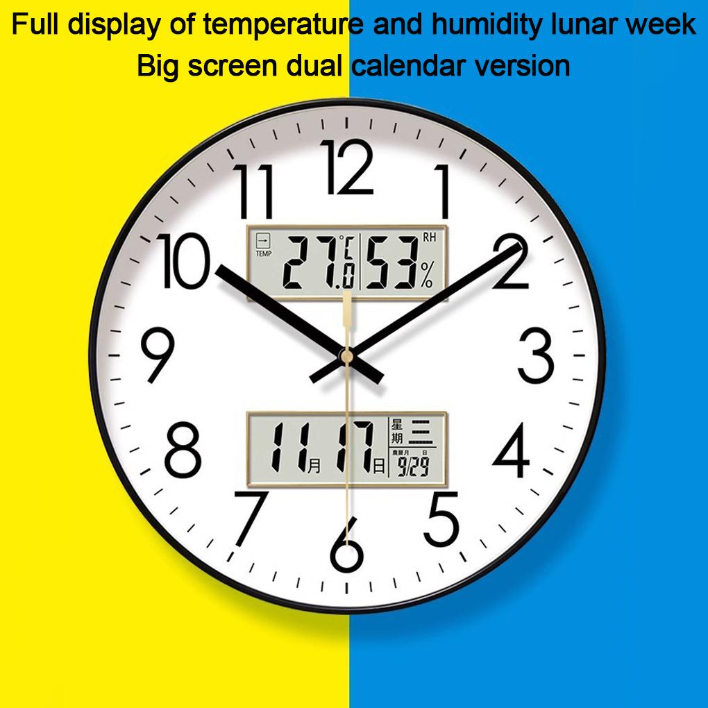 Durable Plastic Frame Wall Clock Energy-saving With Temperature And Humidity Display Clocks Wall