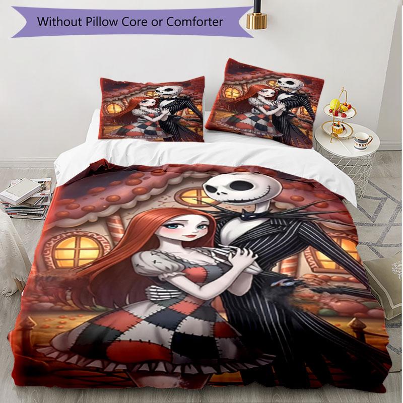 3pcs Duvet Cover Set (1*Duvet Cover + 2*Pillowcase, Without Core), The Nightmare Before Christmas Print Soft All‑Season Bedding Set, Home Bedroom Deco