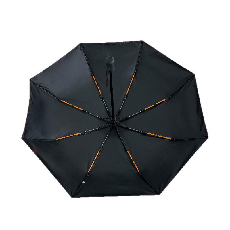 Fully Automatic Black Folding Umbrella - Three-Fold Design with Eight Ribs, Black Glue Coating for Sun and Rain Protection, Portable for Commuting.