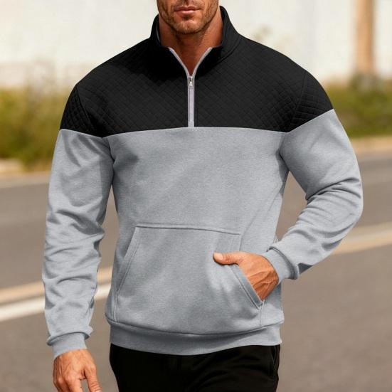 Yousheng Herr Kvartsdragkedja Sweatshirt Färgblock Casual Pullover Mock Neck Sweatshirt med Känguruficka för Höst Vinter Sport Fest Gata