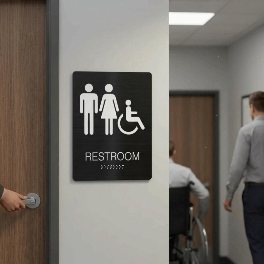 Modern Acrylic Braille Restroom Sign Wall Mounted Self Adhesive Restroom Guide Removable Rectangle Toilet Mark School