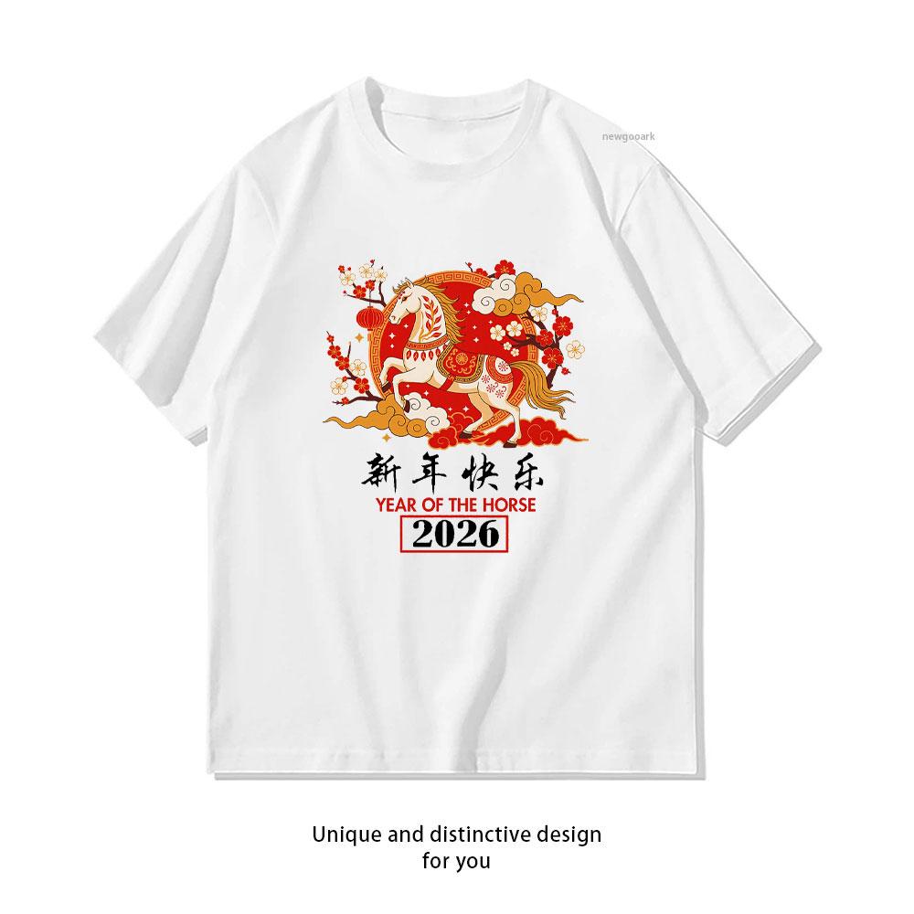 

Year of The Horse 2026 Chinese New Year Zodiac 2026 TShirt Women Unisex Casual Cotton Graphic T Shirts Streetwear Tops Tee S