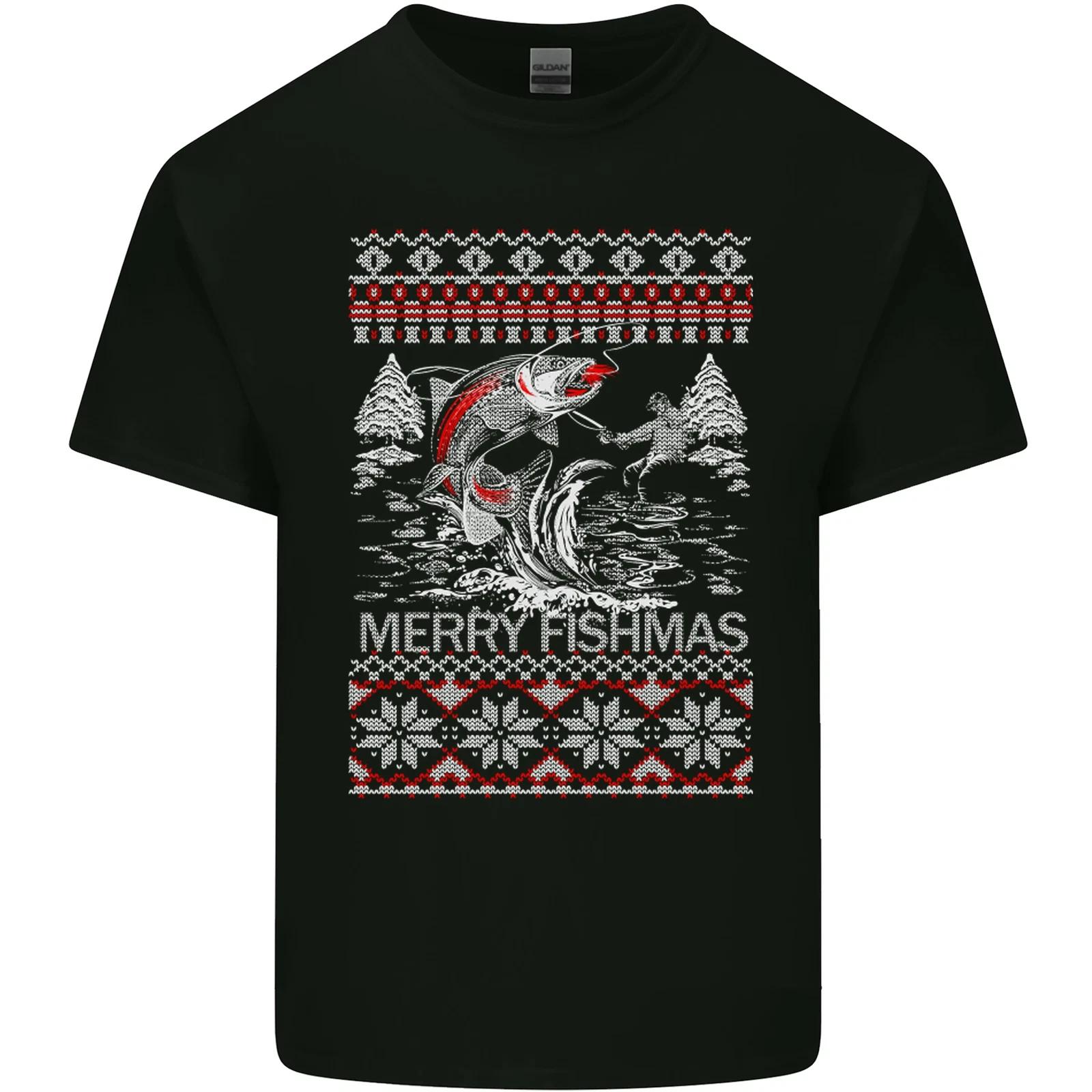 Fishing Merry Fishmas Funny Fisherman Xmas Kids T-Shirt Childrens M