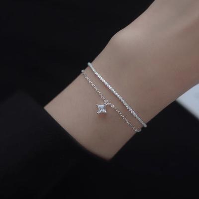 Sterling Silver S925 Silver Bracelet French Girly Cauliflower Bracelet Niche Design Double Layer Baby's Breath Zircon Bracelet for Women