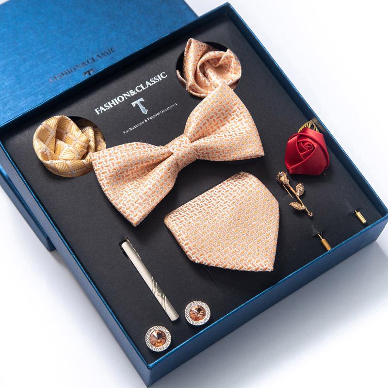 Men's 8-Piece Formal Accessory Set: Bow Tie, Corsage, Brooch, Cufflinks for Weddings.