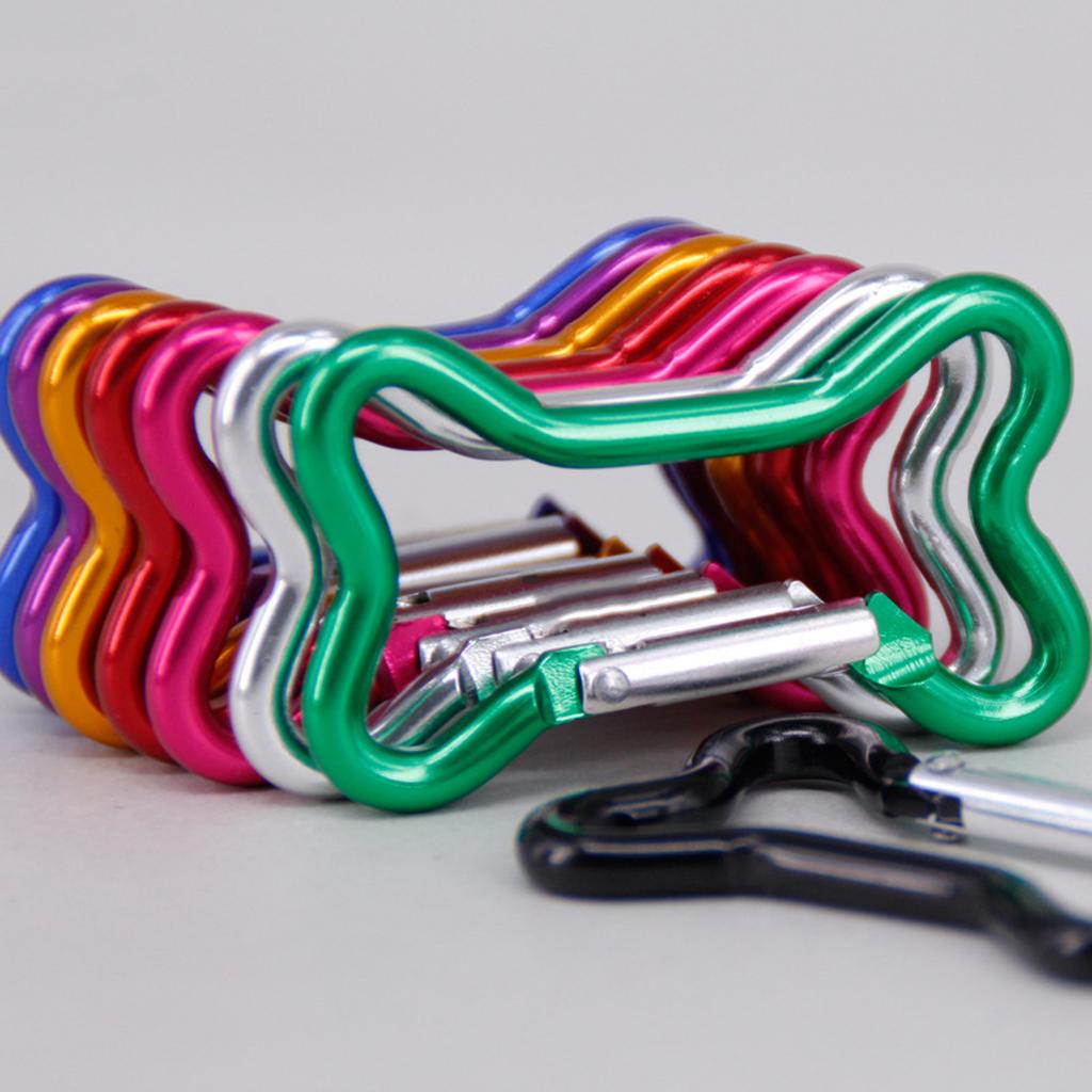 10pcs Bone Aluminum Keychains Clip Hiking Keychains Mountaineering Carabiner for Travel and Sports