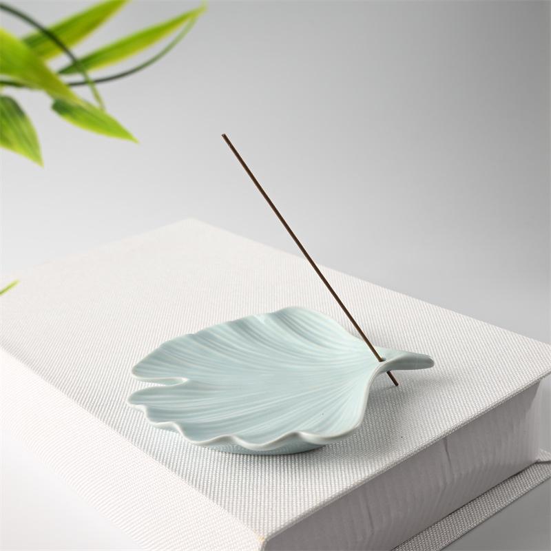 Ceramic Ginkgo Leaf Incense Holder for Sandalwood, Coil, and Line Incense - Indoor Tray and Decorative Plate.
