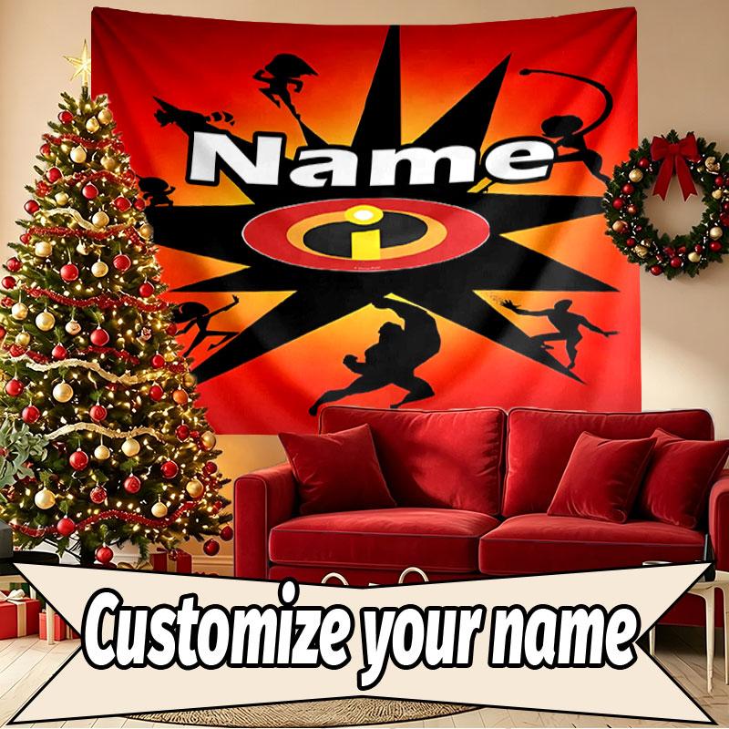 Custom Name Personalized Incredibles Print Tapestry, Wall Art Decor, Bedroom, Dorm, Apartment, LivingRoom, Party Backdrop, Gift for Birthday