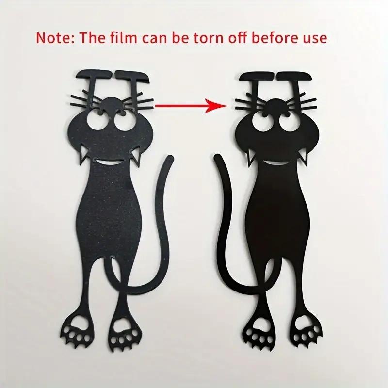 2pcs Curious Cat Bookmark Set with Paws, 3D Black Cat Paper Clips for Reading Progress, Fun Book Markers for Book Lovers.