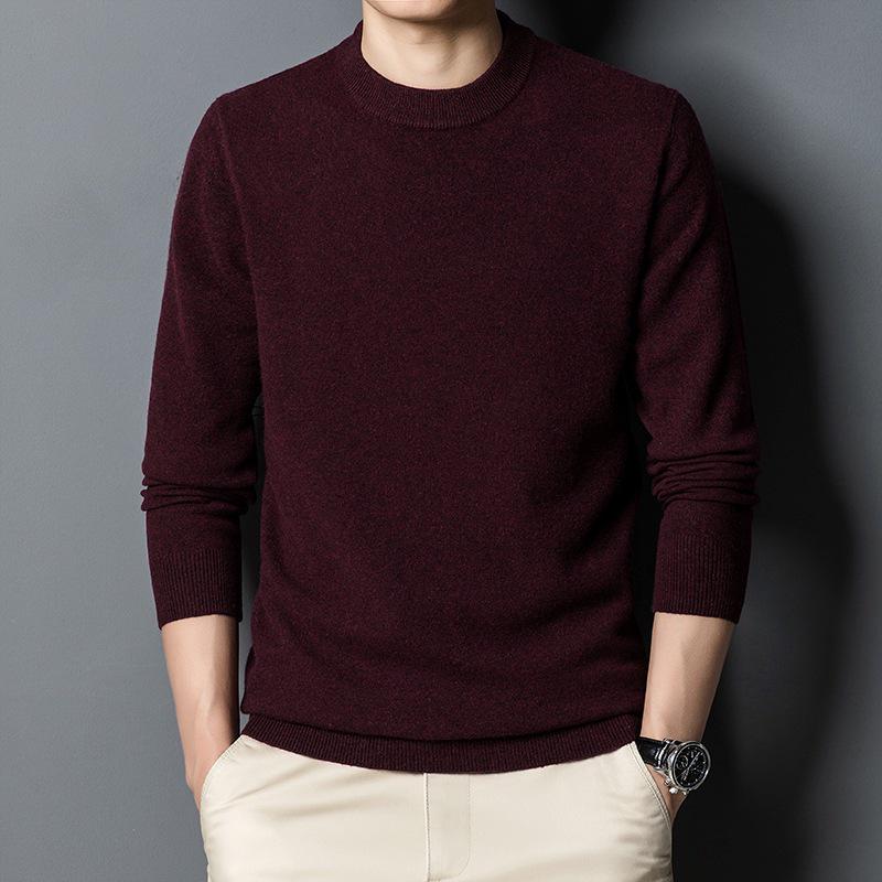 Men's 100% Pure Wool 330g Sweater - 2025 Autumn/Winter Round Neck Solid Color Casual Knit
