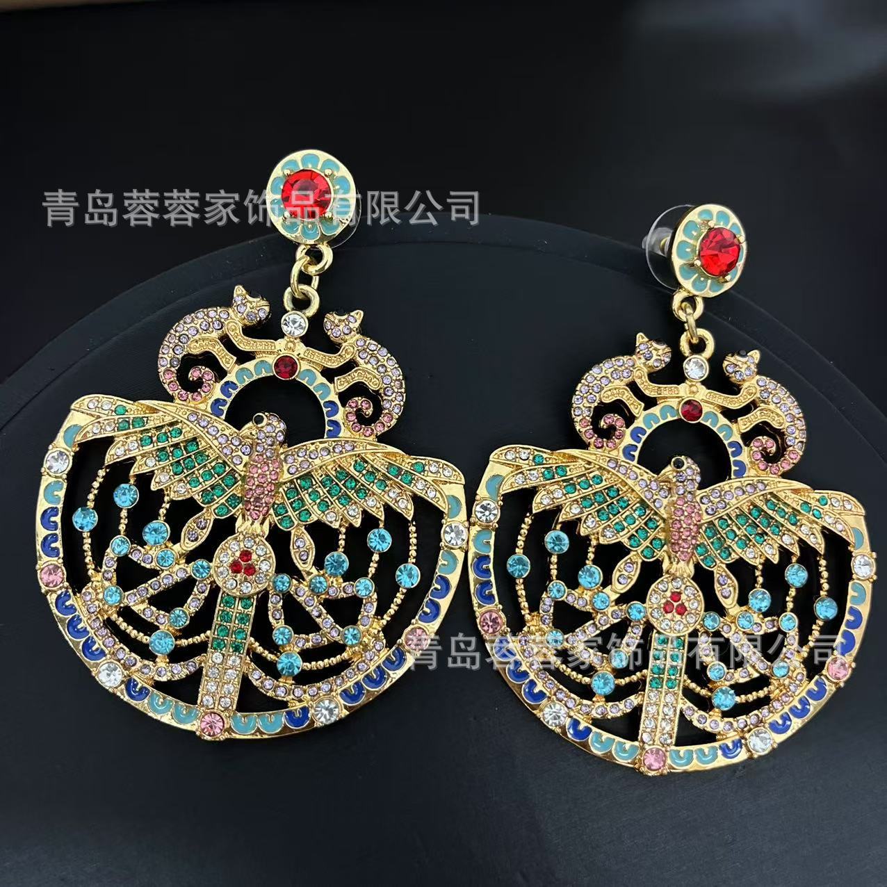 

Vintage Jewelry With High-end Feel Heavy Industry Color Diamonds Tropical Rainforest Monkeys Flying Birds Earrings Exaggerated Luxury золотой