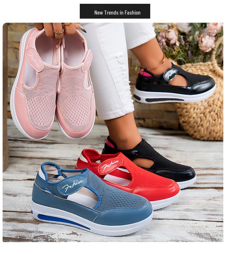 Women's Plus Size Casual Mesh Wedge Heel Shoes with Magic Tape