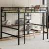 Bunk Bed 140x200 Desk, 4 Small Shelves, Large Bookcase, Metal Bed Frame Slatted Base (without Mattress) Children/Adults, Black