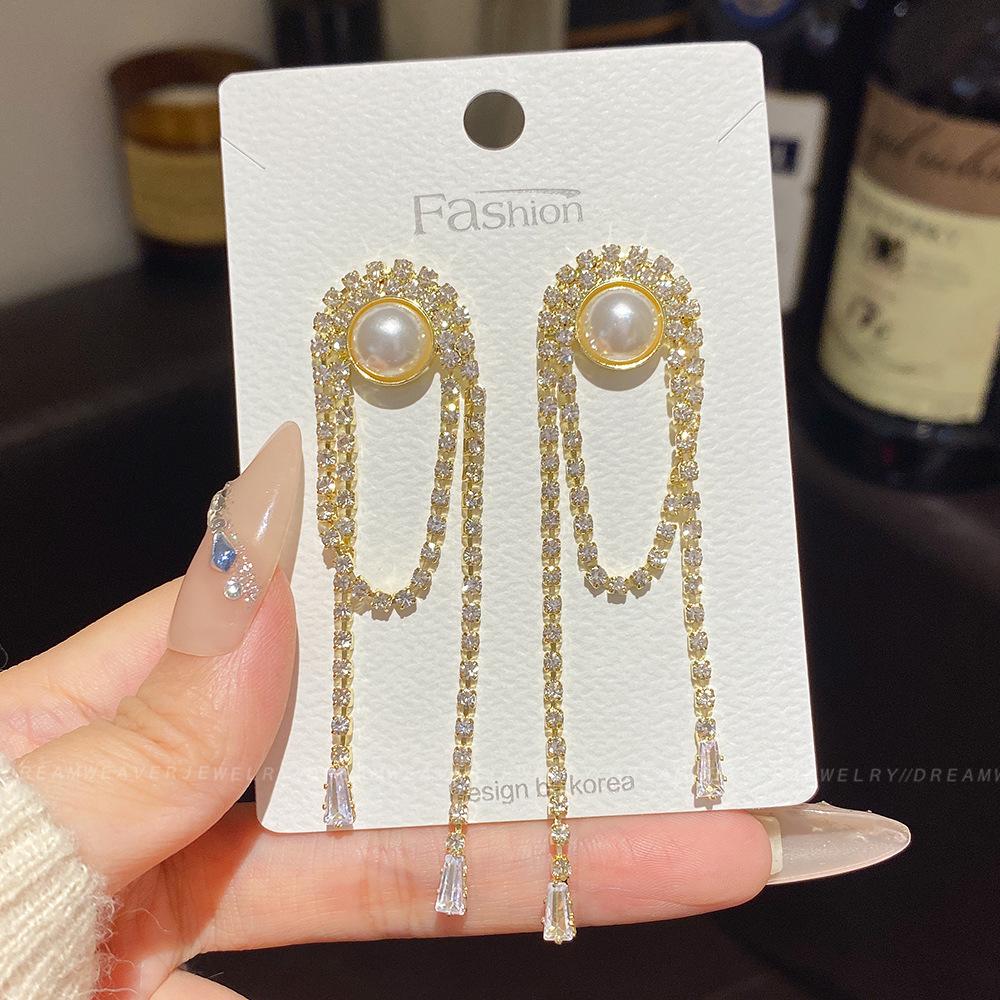 925 Sterling Silver Full Diamond Tassel Earrings – High-End European & American Style, Super Shiny, Luxurious Ear Jewelry for Women.