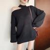 Hong Kong Style Halter Neck Off-Shoulder Sweater, Women's Medium-Long, 2026 Autumn/Winter New Arrival, Loose Sexy Knit Top