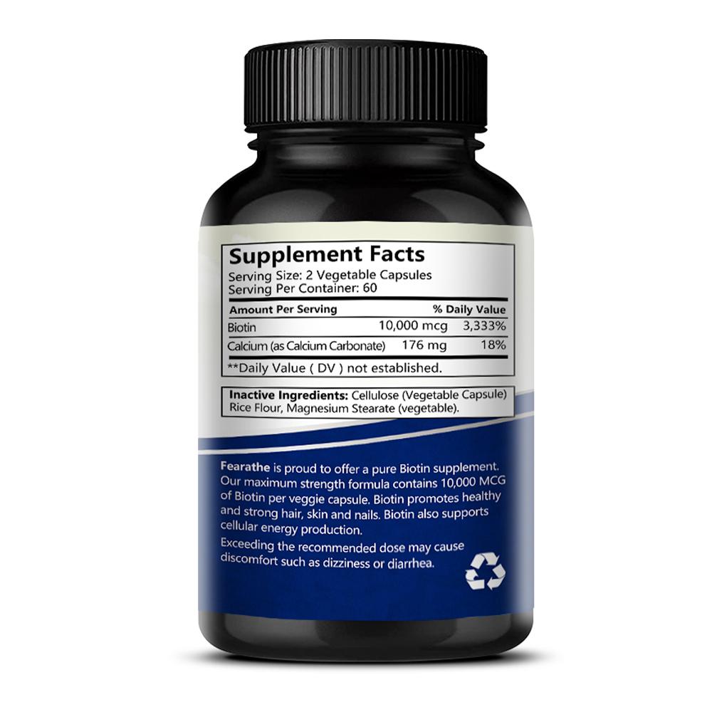 Fearathe Biotin 10,000 mcg - Hair, nail, and skin health - 120 Capsules
