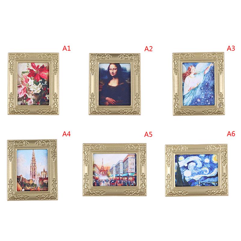 1:12 Dollhouse Miniature Frame Oil Painting Diy Doll House Accessories Decor