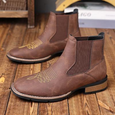 Pánske Chelsea čižmy Vysoko kvalitné ležérne kožené čižmy Retro členkové čižmy pre mužov Výšivka Westernové kovbojské čižmy Botas Masculinas