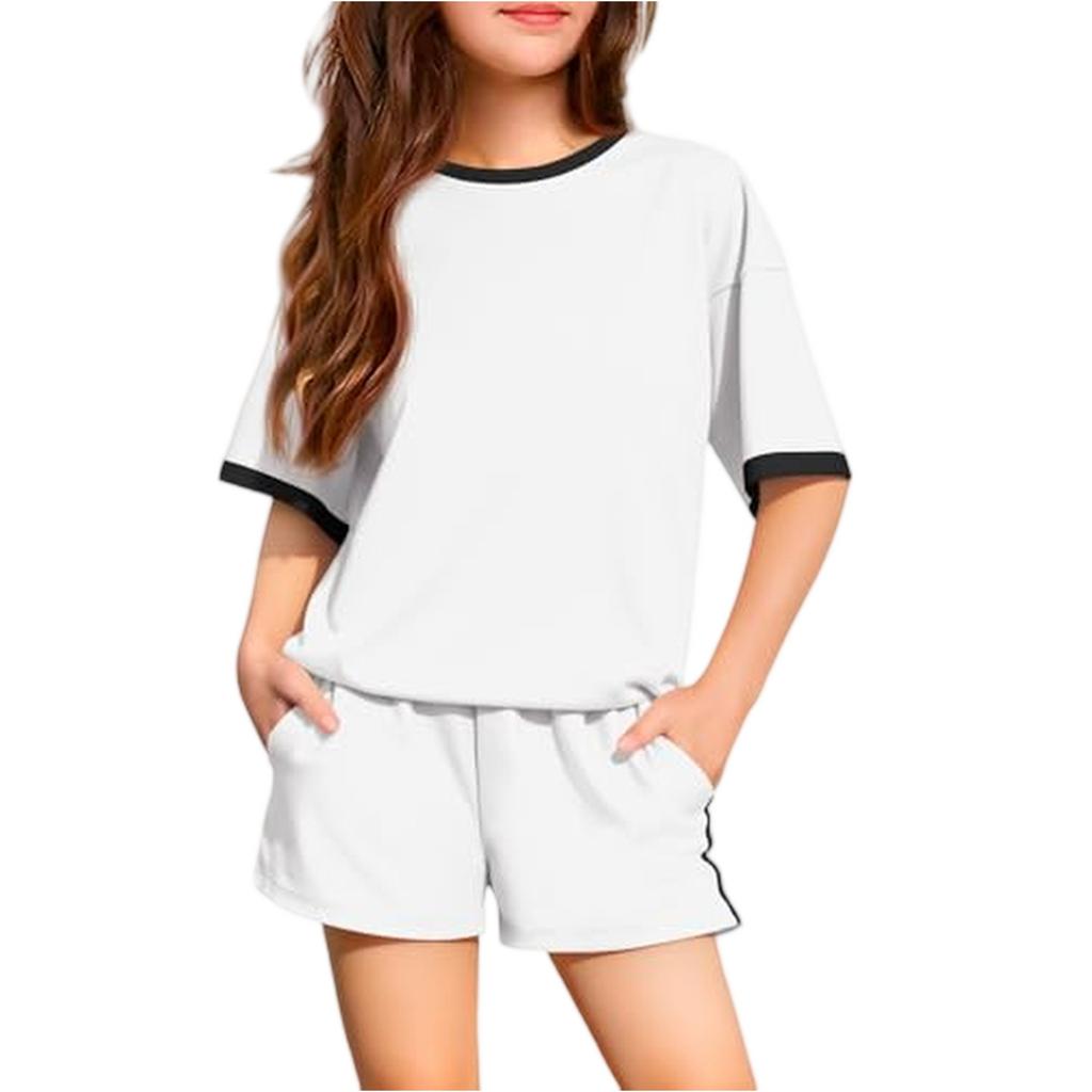 Kid Patriotic Outfit - Short Sleeve & Shorts 2-Piece Set For Girl