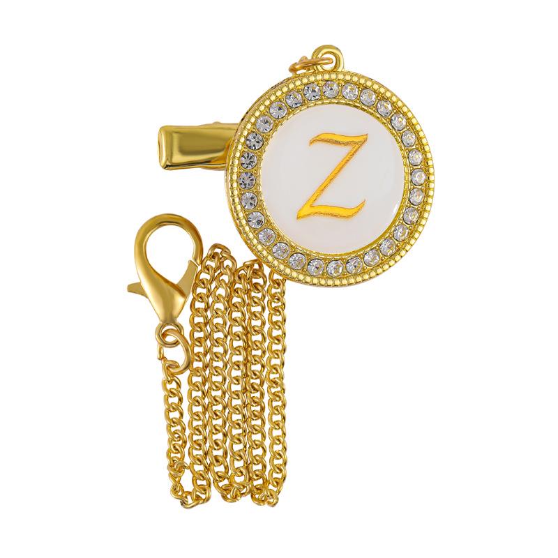 Metallic Diamond Baby Pacifier Clip with 26 Alphabet Options