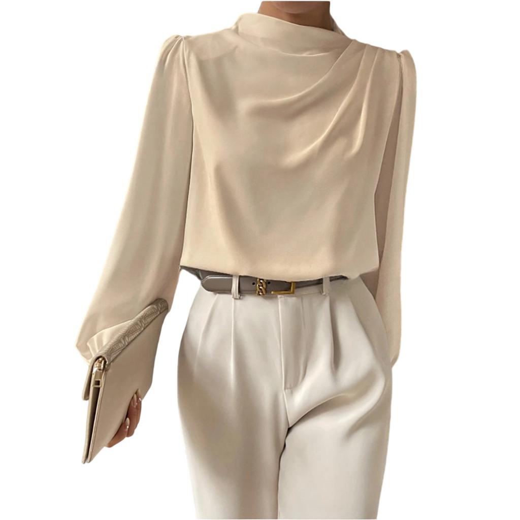 Women's Color Satin Elegant Long Sleeve Blouse
