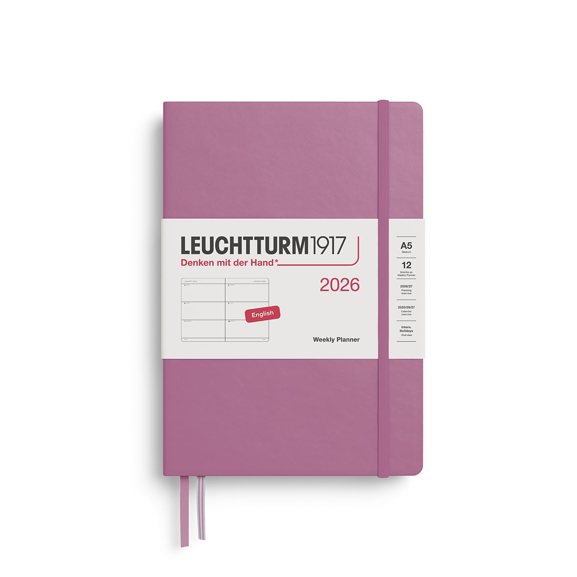 

Leuchtturm 2026 January A5 Weekly Dusty Officially Imported Planner, Start, Horizontal, Rose, 372707,