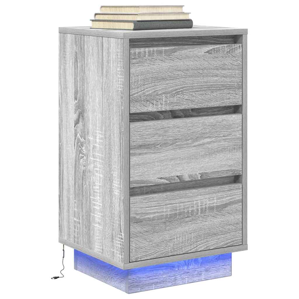 Nightstand with LED Lights Grey Sonoma 38 x 34 x 65 cm