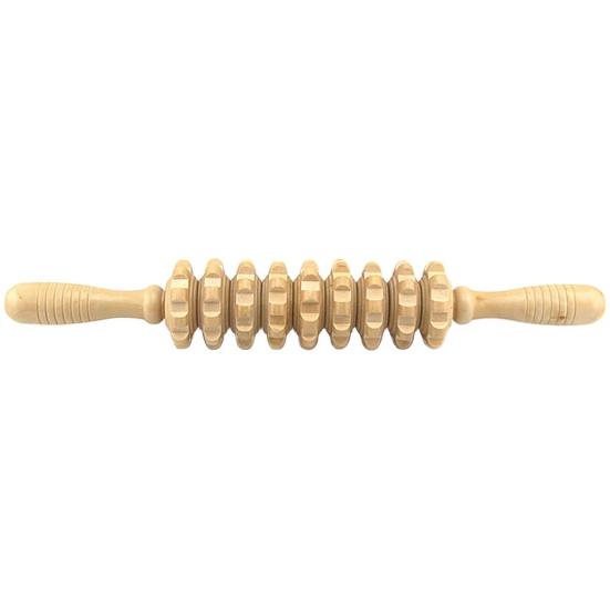 Skin-friendly Fascia Massager Anti-slip Handle Wood Grooved Gear Multifunctional Smooth Roller Massager for Home