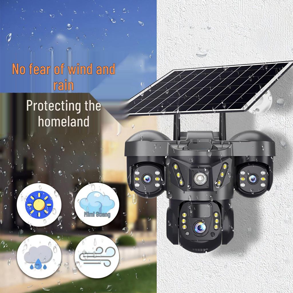 Solar-Powered Triple-Lens 4G Outdoor Surveillance Phone with Three Screens