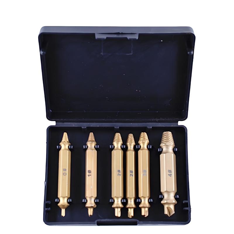 Multiple Size Damaged Screw Removal Extractor Kit 6pc Alloy Steel Extraction Tool with Storage Case for DIYer Repairs
