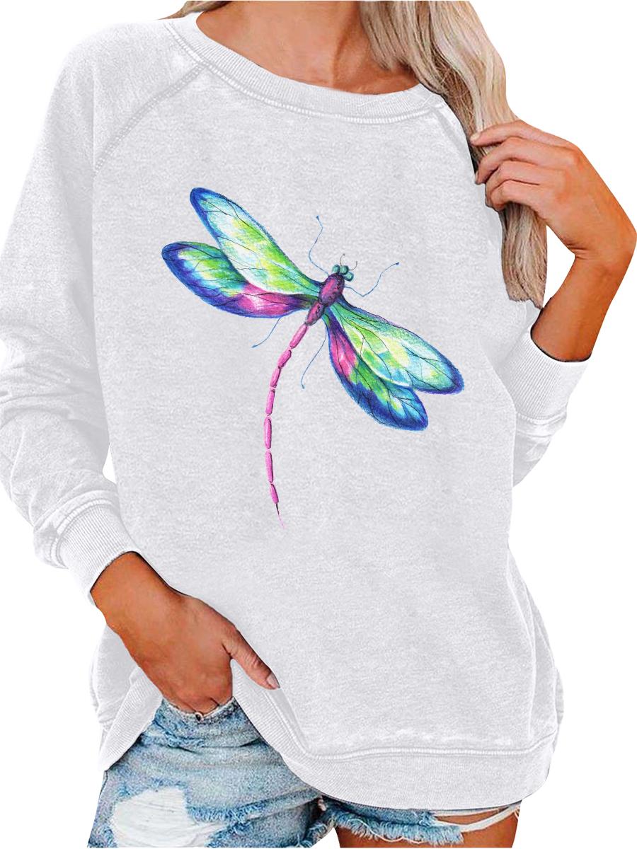 Women s Oversized Pullover Sweatshirt Dragonfly Print Top Women s Spring/Fall Fashion Sweatshirt S