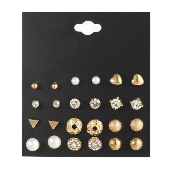 12 Pair/Set Imitation Pearl Heart Love Crown Triangle Stud Earring Lady Jewelry