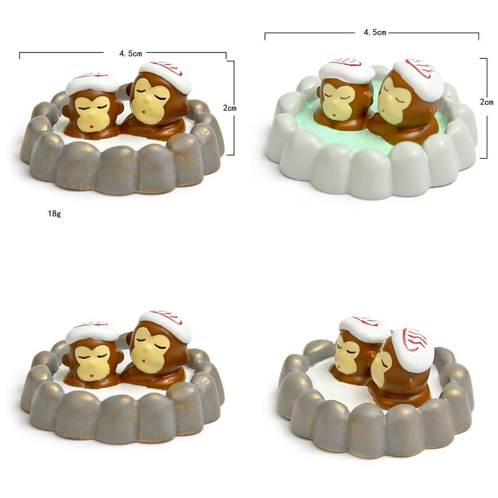Japanese Style Resin Figure With Adorable Monkey Bath Scene For Collectors
