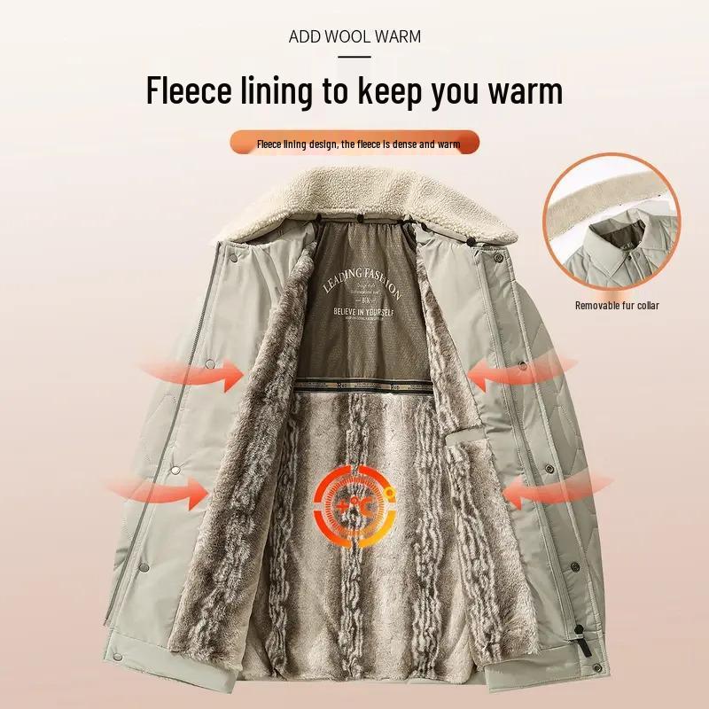 Men's Winter Lapel Jacket with Lambswool Fur Collar & Nano Mink Velvet - Thickened Warm Cotton