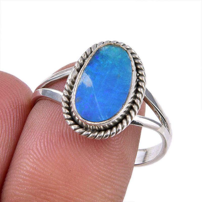 

Natural Australian Opal Gemstone 925 Solid Sterling Silver Ring Size 8.5 d4c12
