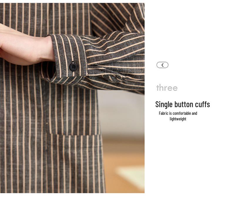 Women's Long Sleeve Striped Cotton Linen Shirt Dress - Comfortable, Fashionable Loose Fit for Spring 2025