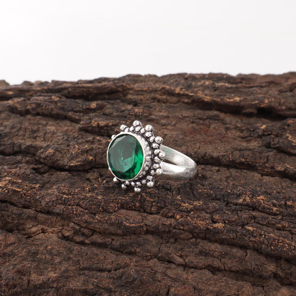 Green Emerald Gemstone Jewelry, Handmade Ring, 925 Sterling Silver Jewelry, Beautiful Silver Emerald Ring Gift For Women