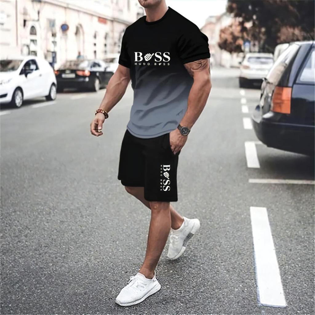 New Arrivals Summer Boss 3D Graphic Men's 2-piece Sets Casual Crewneck Short Sleeve T-shirts Shorts Streetwear