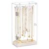 Jenseits Necklace Organizer with Mirror, Acrylic Necklace Holder Organizer w/Velvet Tray, 24 Hooks Jewelry Organizer Holder Storage Stand, Ring Earri