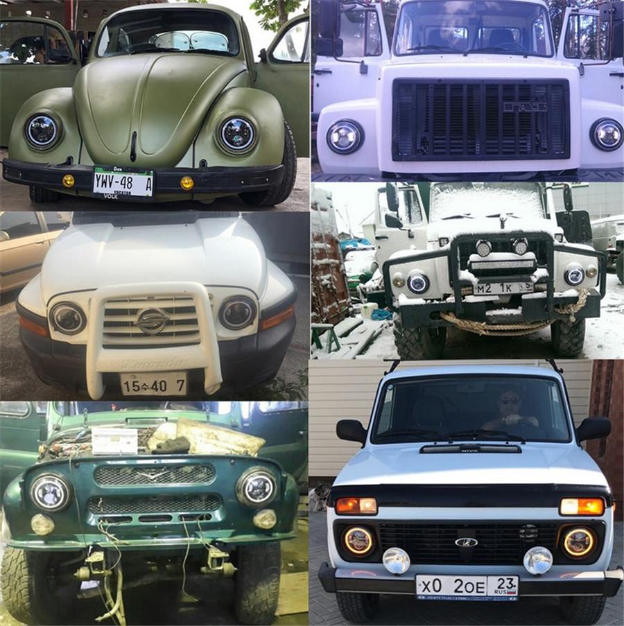 Pair 7 Inch Led Headlight H4 H13 Round Shape 7'' Headlights With Yellow & White Angel Eye For Jeep Wrangler Lada 4X4 50W/30W