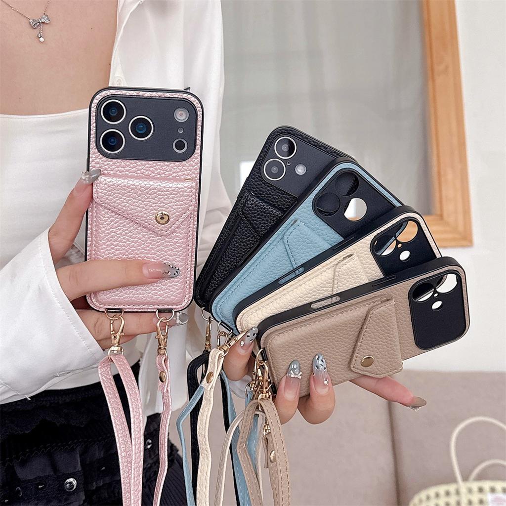 Crossbody Strap Lanyard Wallet Leather Phone Case for IPhone 17 Air 16 15 14 Plus 13 12 11 Pro Max Card Holder Shockproof Cover