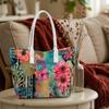 Vibrant Floral Pattern Tote Bag for Daily Casual Commute Shopping Use