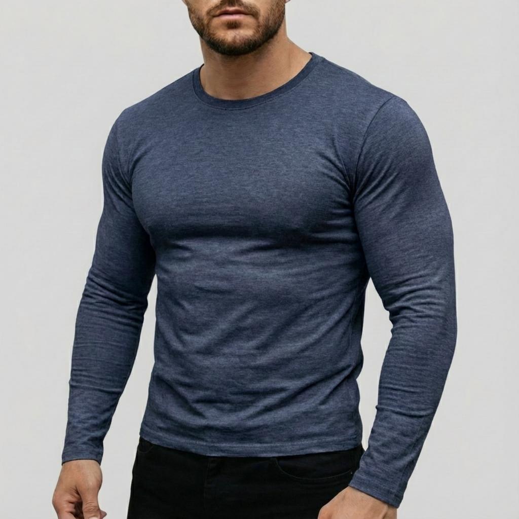 Herren Casual einfarbiges Basisshirt, Herren Sportoberteil mit Rundhalsausschnitt und langen Ärmeln