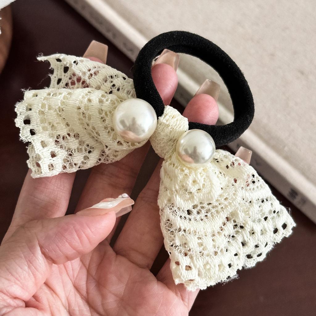 New Lace Hair Bow, High-end Imitation Pearl Headband, Noble Butterfly Knot Hair String, Hair Accessory
