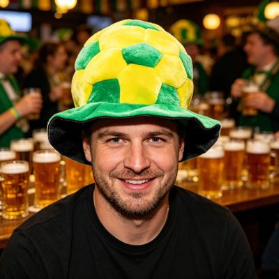 Yousheng Adults Hat Soft Plush Comfortable Universal Fit Football Cap Yellow Green Football Shape Party Carnival Cheering Tool Fan Accessory