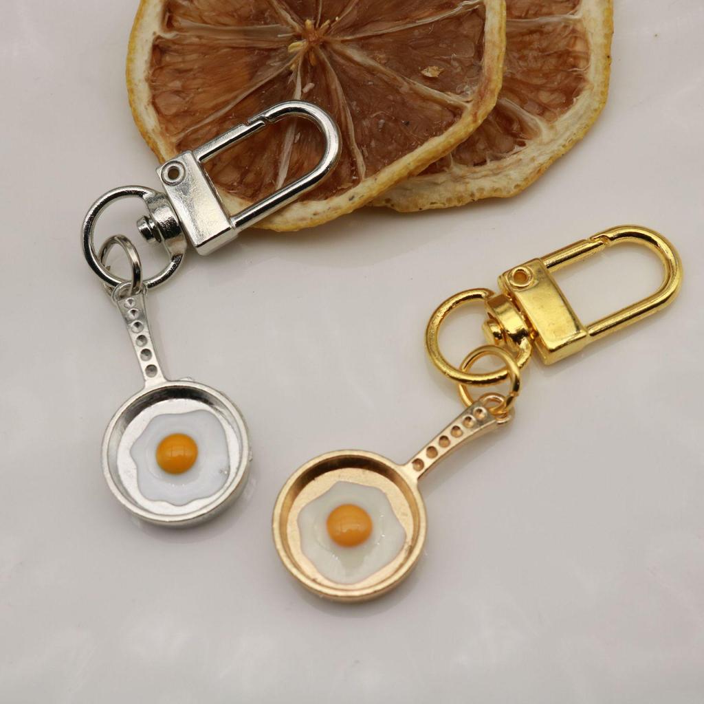 Frying Pan Earphone Case with Egg Pendant Keychain and Student Bag Tag