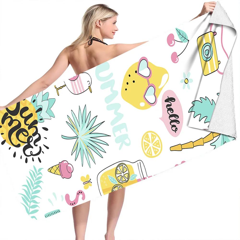 Fruit Print Plants No Sand Free Quick Dry Beach Towel Surf Poncho Bath Summer Swimming Fitness Yoga Mat Travel Camping Women