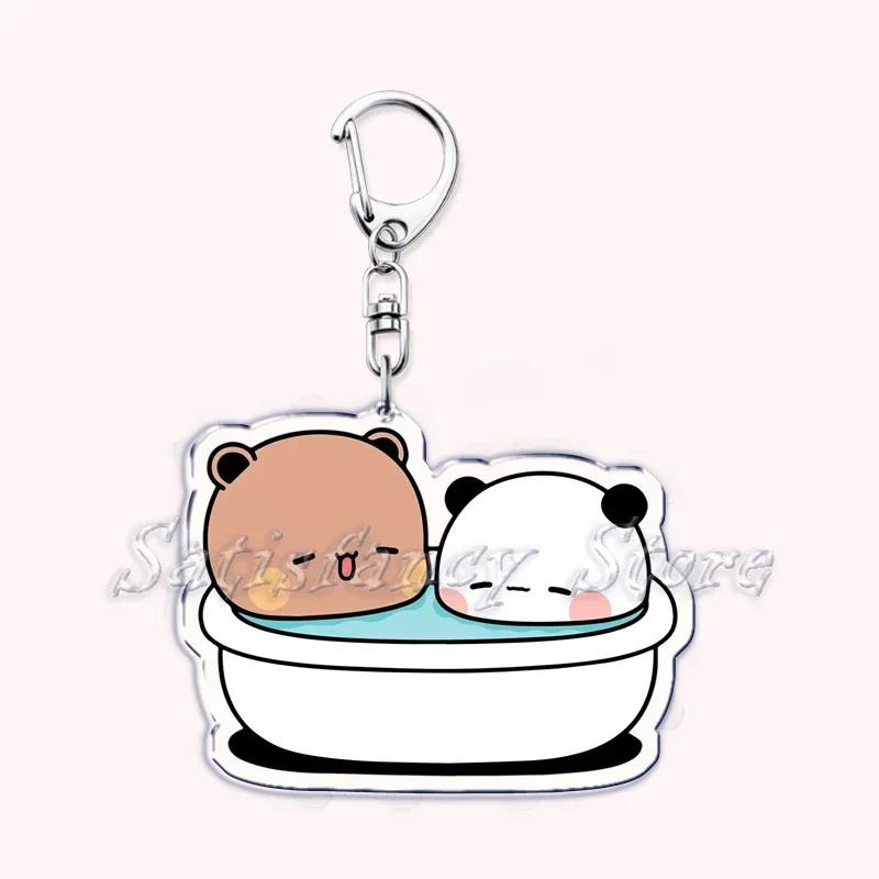 Cute Bubu Dudu Love Keychains Couple Bear Panda Acrylic Keyring for Accessories Bag Pendant Key Chain Jewelry Fans Lovers Gifts