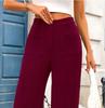 Women's High Waist Elastic Casual Pants with Button and Pockets